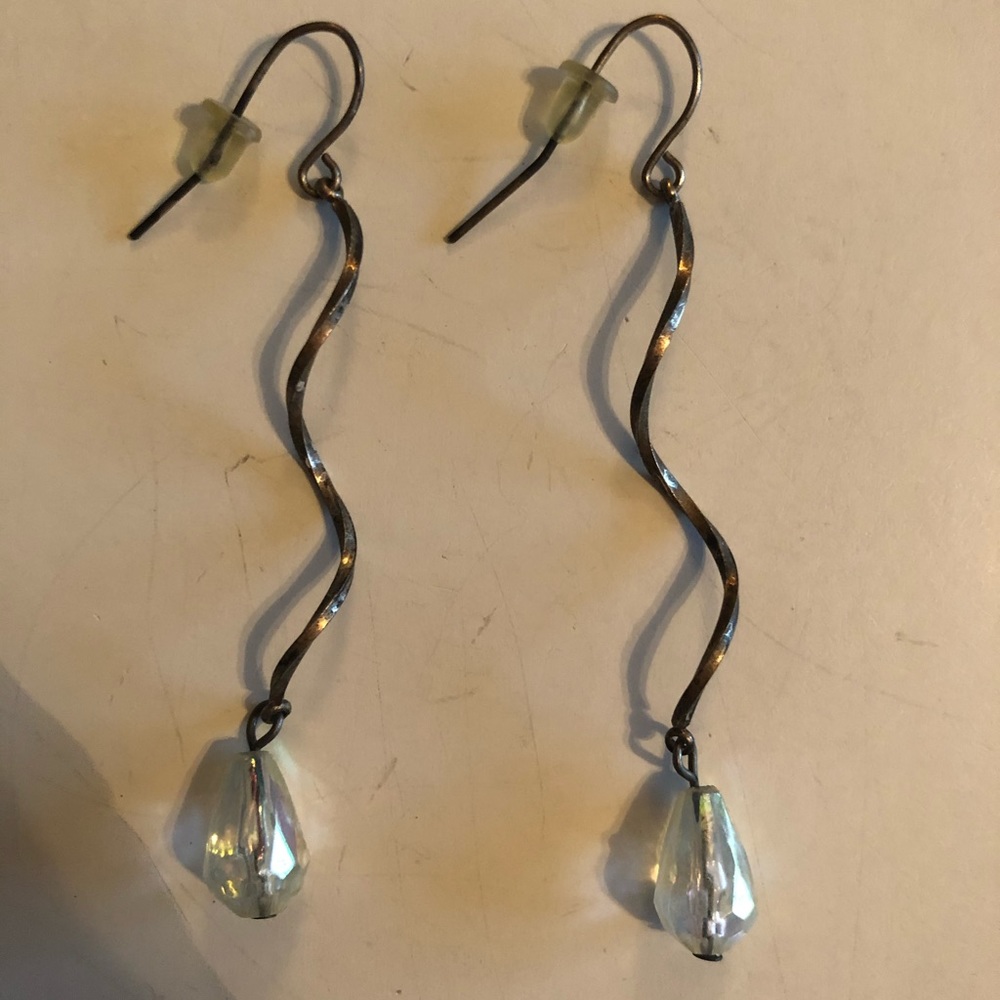 Silvery drop earrings with luminescent beads